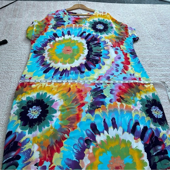 Seven Islands Floral Tie Dye Midi Dress Dolman Sleeve Cocoon Style Size Large XL - Picture 9 of 13